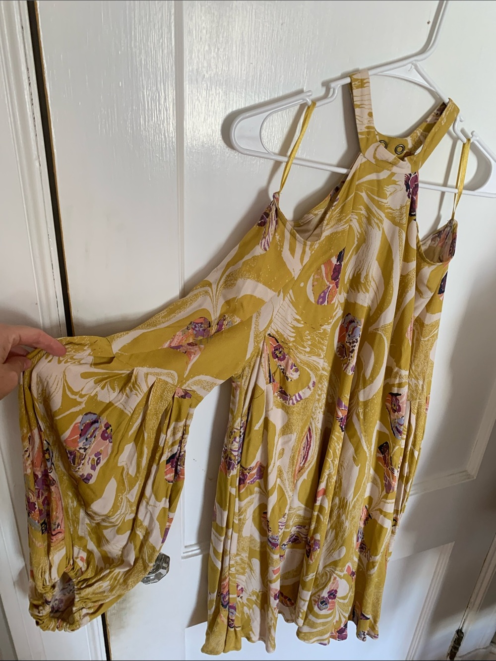 Free People Mustard Yellow Floral Cold-Shoulder Maxi Dress